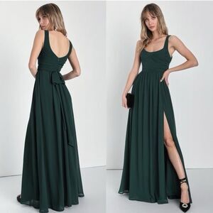 Lulus Sensational Moment Emerald Green Pleated Maxi Dress Size Medium